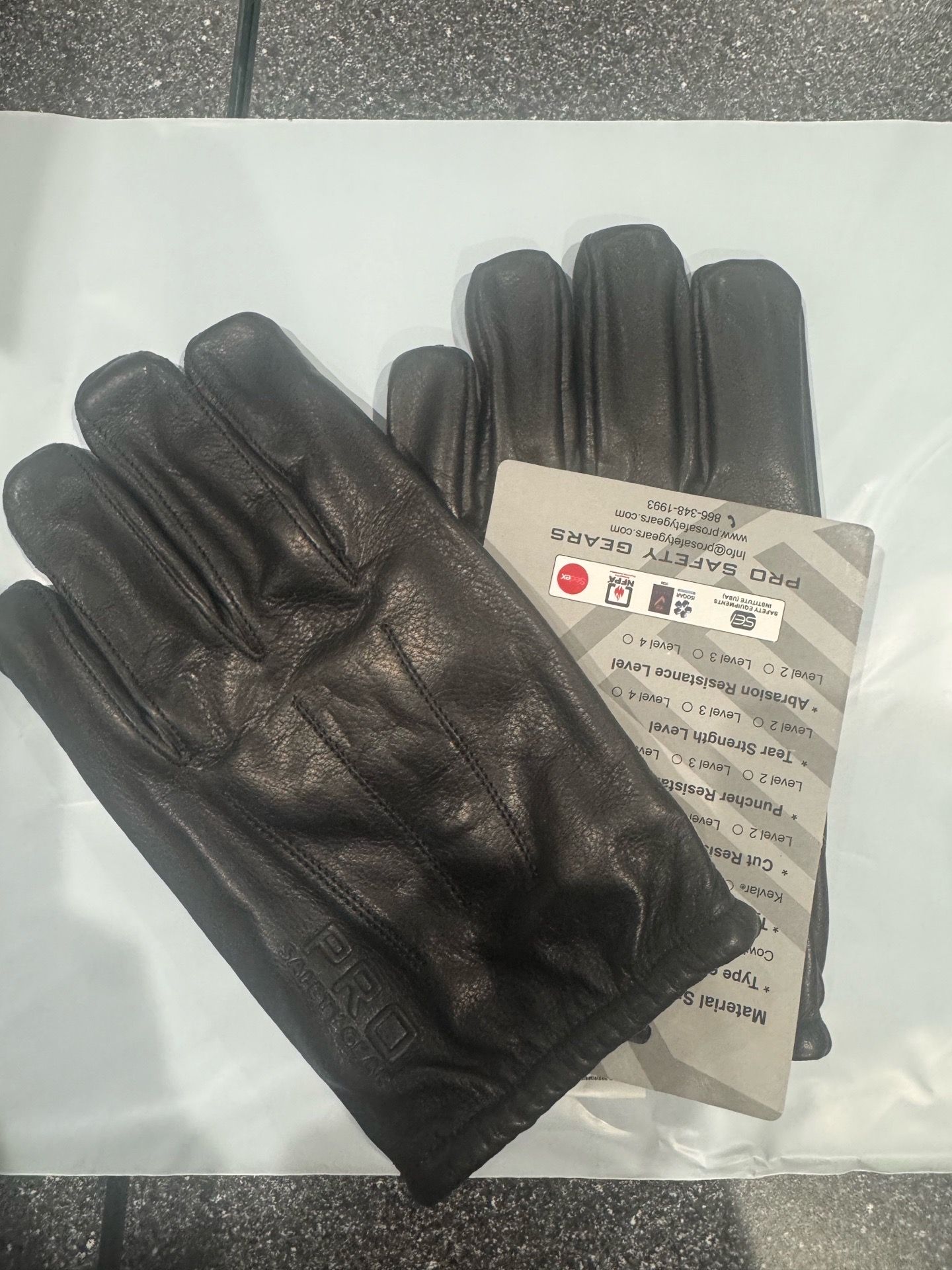 New Black police leather tactical search gloves