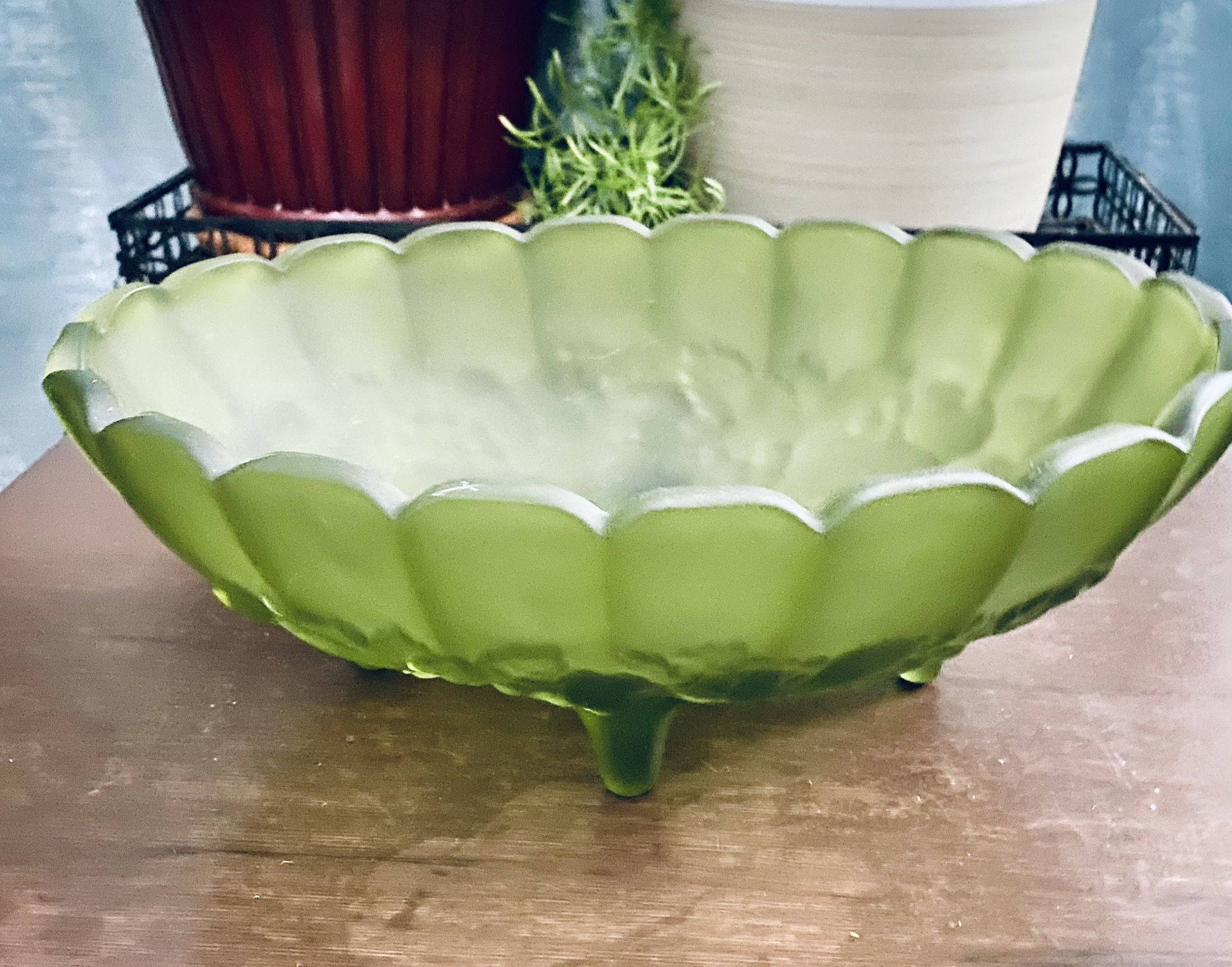 Green Frosted Indiana Glass Fruit Bowl