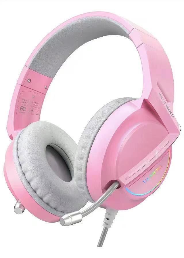 Pink Headphones With Mic And Lights