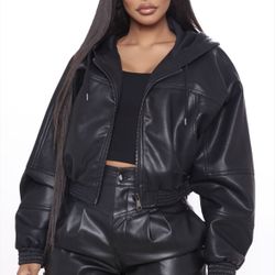 Fashion Nova Call Me Baddie Faux Leather Jacket Sz. L - Black