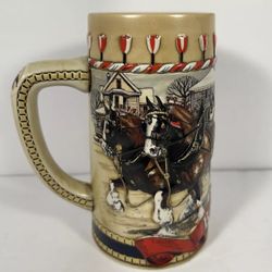 Vintage Budweiser 1986 B Series Christmas Clydesdale Ceramic Beer Stein Mug