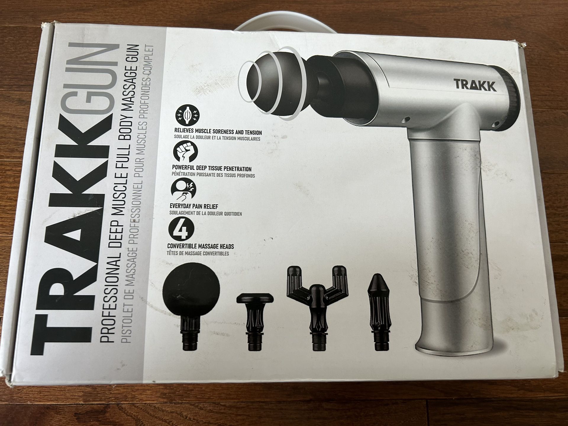 TRAKK Deep Tissue Handheld Massage Gun w/ 4 Speeds & Attachments, Silver