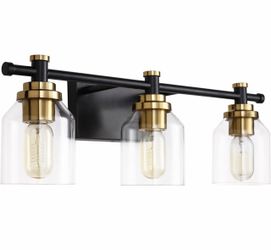 3-Light Bathroom Vanity Light – Black & Gold