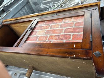 Wood Storage Chest with Brick Tile Panel