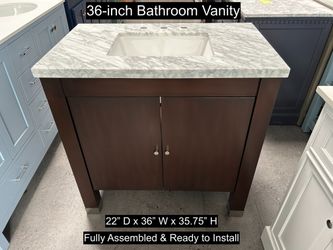 36" Bathroom Vanity with Carrara Marble Countertop & Solid Wood & Plywood Cabinet #3512