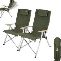 Reclining Camping Chairs 2 Pack Heavy Duty Folding Outdoor Patio Chairs Adjustable High Back