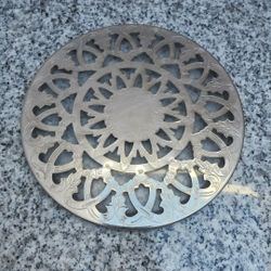 Vintage Leonard Round Reticulated Silver Plate Glass Backed Trivet 6 1/4" 