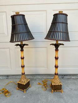Bamboo style table lamps 33 inches (brown) (pair)