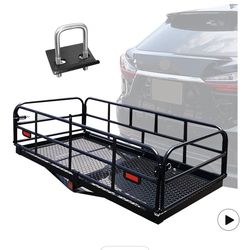 500 Lbs Heavy Duty Hitch Mount Cargo Carrier 60"x24"x14.4" Folding Rear Luggage Rack Basket Fits 2" Receiver for Car SUV Camping Traveling with Stabli