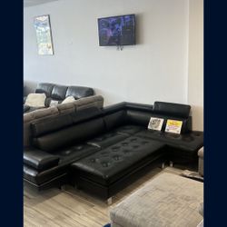 *Limited Inventory!!!*---Best Selling Ibiza Black Leather Sectional Sofa W/Ottoman---Now $799!!!---Delivery And Financing😉