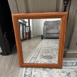 Wood Framed Wall Mirror Medium Oak Finish 16.5 x 13.5 Rectangle Farmhouse Rustic Wall Decor