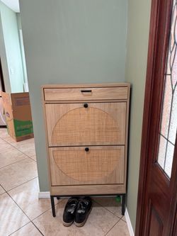 Rattan Shoe Cabinet with Flip Doors