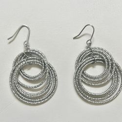 Textured Silver Tone Multi Hoop Statement Earrings 