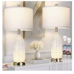  26" Modern Clear Glass Table Lamps Set of 2,Nightstand Lamp with USB A+C Ports & AC Outlet,Bedside Lamps with 3-Way Dimmable Touch Reg. Retail $89.99
