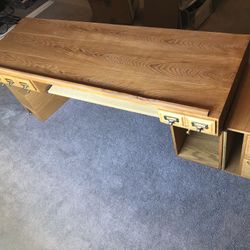 Short Oak Wood Desk or Desk Hutch lots of Drawers 