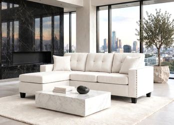 (NEW IN BOX)- Sand Color Linen Fabric Reversible Sectional