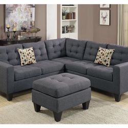 Blue Gray Sectional Sofa With Ottoman 