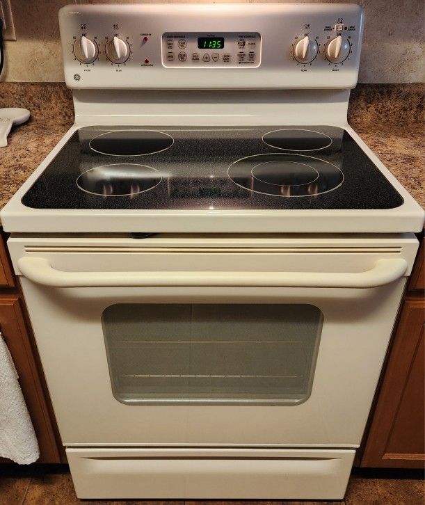 Bisque Ge 30-inch Electric Glass Top Stove