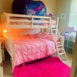 Girl’s Pink Bunk Bed Set – Full/ Twin + Mattresses + Rug