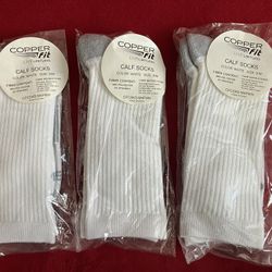 COPPER FIT CALF SOCKS MENs WOMENS S / M White / 3 Pair ‼️ NEW ‼️
