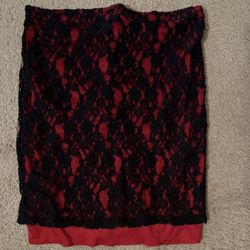 Women’s Sexy Black Lace over red mini Skirt  Size XL