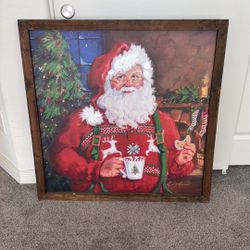 Santa Canvas Wood Picture Frame.  