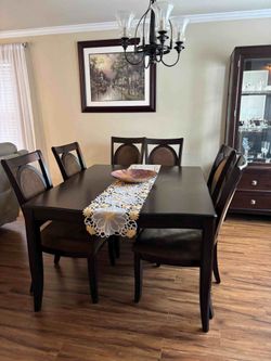Solid Wood Espresso Dining Set – Table, 6 Chairs & Lighted China Cabinet