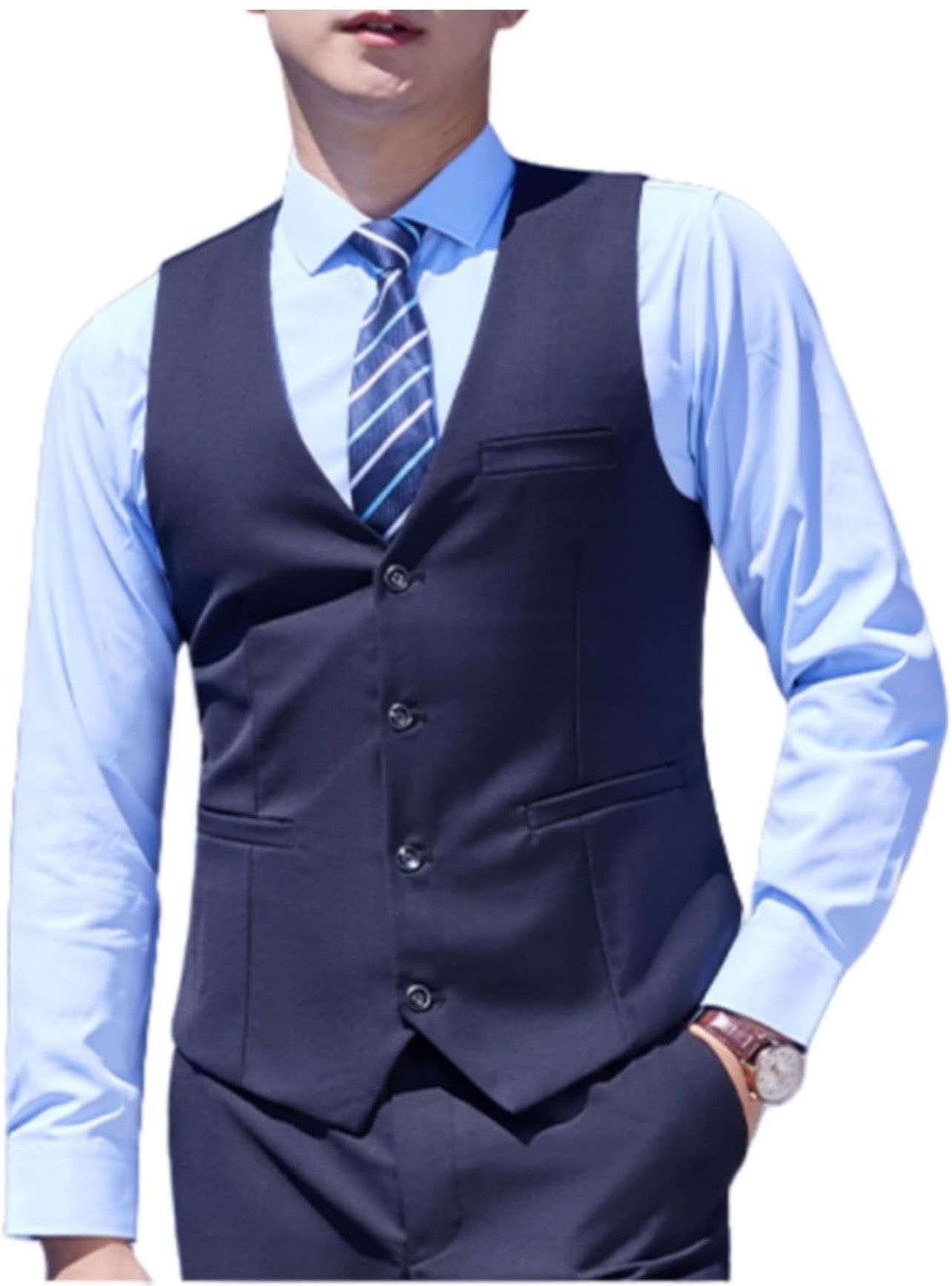 Men's Formal Business Suit Vest 4 Button Slim Solid Color Vest, Suitable for Matching Suit, Tuxedo