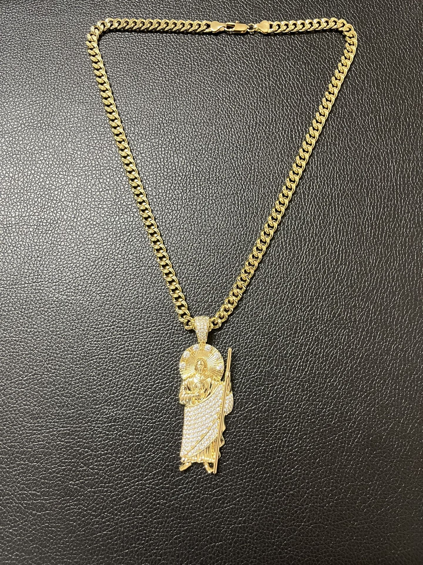 14 k gold plated large pendant with chain.