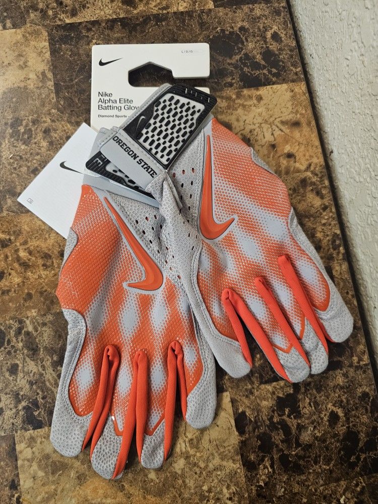 New Nike Alpha Elite Batting Baseball Gloves Oregon State Beavers Team Issued Orange Size Large FB4184-102