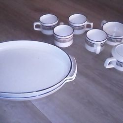 Terrace Ironstone Blue Stripe China Set – Cups, Platters & Creamer – Vintage USA