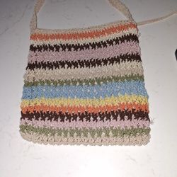 Multicolor Striped Crochet Shoulder Bag