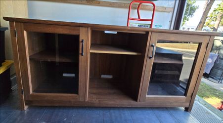 Wood TV Stand with Glass Door Cabinets