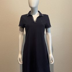 Tommy Hilfiger Shirt Dress Navy Collared Short Sleeve Logo Accent Cotton S Women