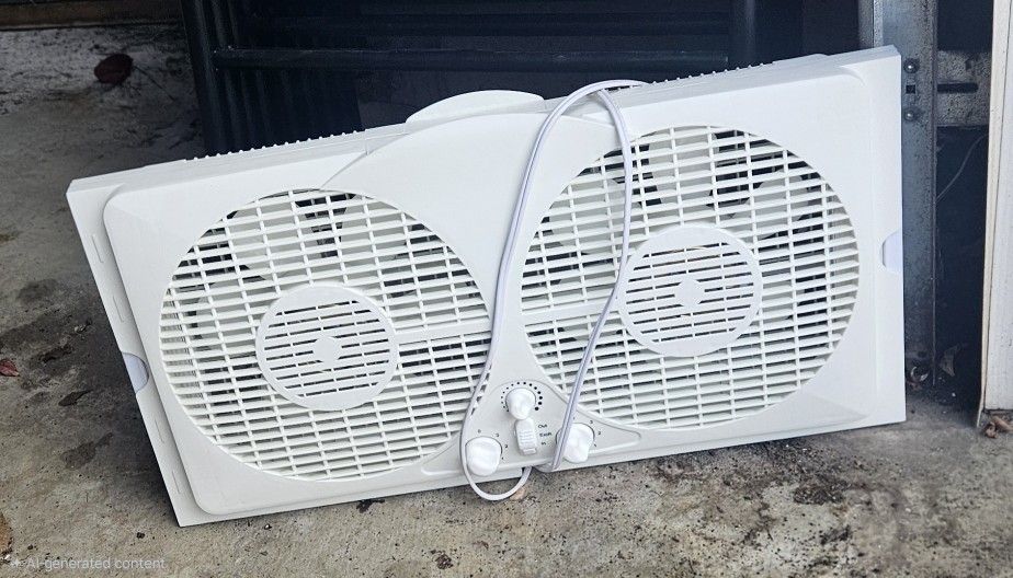 Intertek window double window fan with pull-out side covers all in Excellent condition.
a carrying Handle is included. Blows Both Ways.