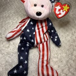 TY Beanie Baby Spangle 1999 – Pink Head Stars & Stripes Bear – MINT with Tag