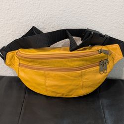 Genuine Leather Waist Bum Bag Slim Travel Money Belt Pouch Pack Fanny Pack Mango Yellow Vintage