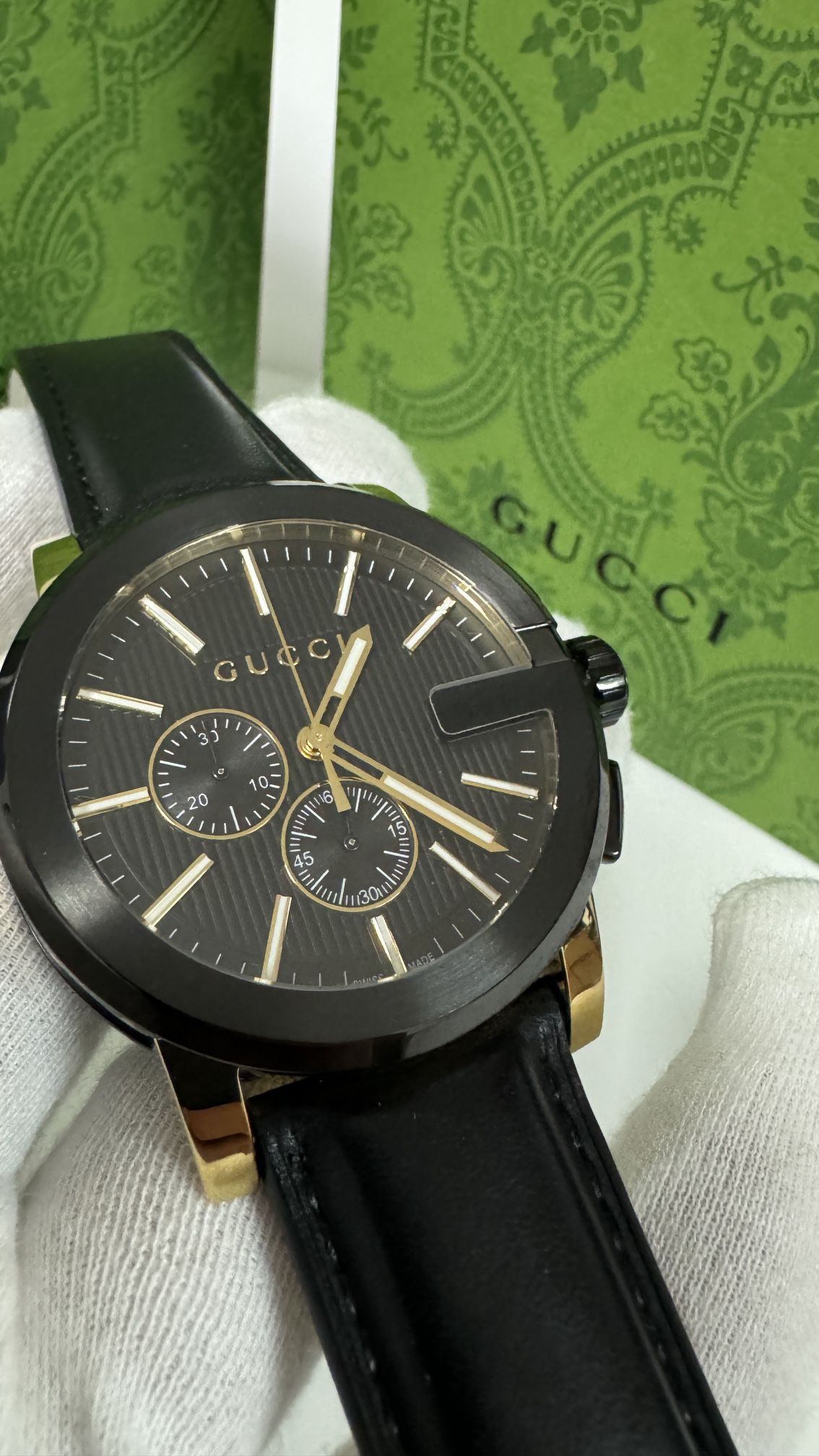 Gucci G Chrono Leather Band Quartz Men’s Watch