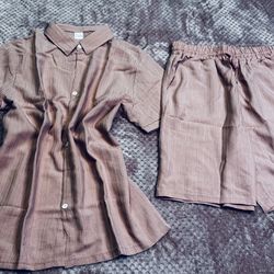 NEW Women’s 2-Piece Summer Set – Button Down Shirt & Shorts – Lightweight Textured Outfit – S/M/L/XL