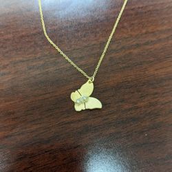 14k yellow gold diamond butterfly necklace 
