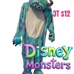 Disney MONSTER'S INC Plush SULLY Costume 3T One Piece Blue Purple Halloween💖💖M13 011026