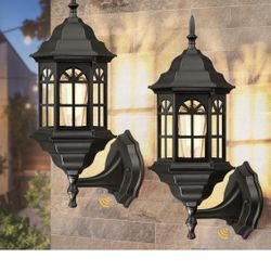 Dusk to Dawn Outdoor Wall Porch Lights 2-Pack, 17'' Extra Large Exterior Waterproof Wall Sconce Light Fixture, Black Wall Lantern Wall Mount Lighting 