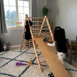 Wooden Pikler With Ramp/climbing Board And Wobble Board 