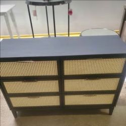 Black  6 Drawer Dresser with rattan (New In A Box)