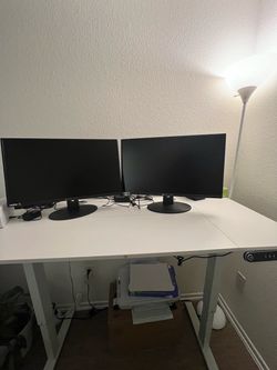 White Electric Standing Desk with monitors