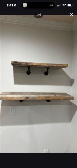 Rustic Reclaimed Wood Wall Shelves with Pipe Brackets