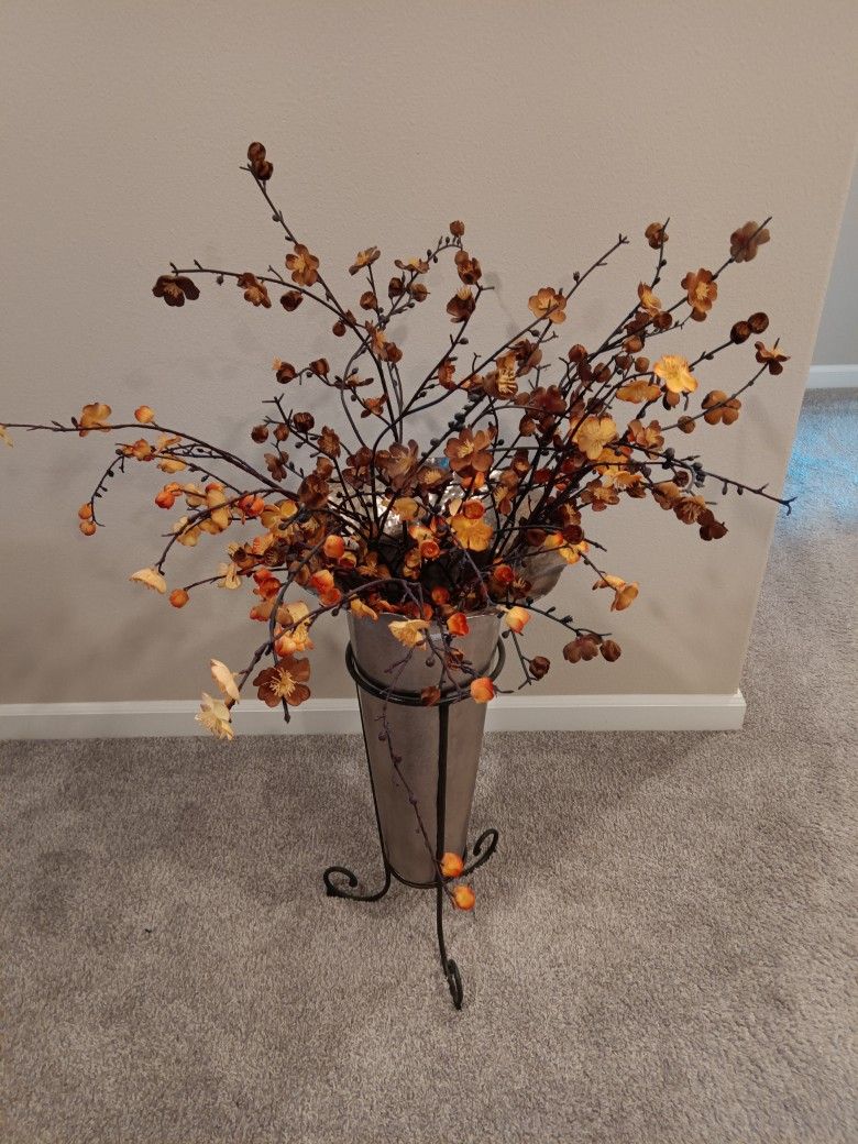 Conical Shape Flared Rim Vase With Artificial Flowers