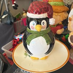Penguin Christmas Cookie Jar