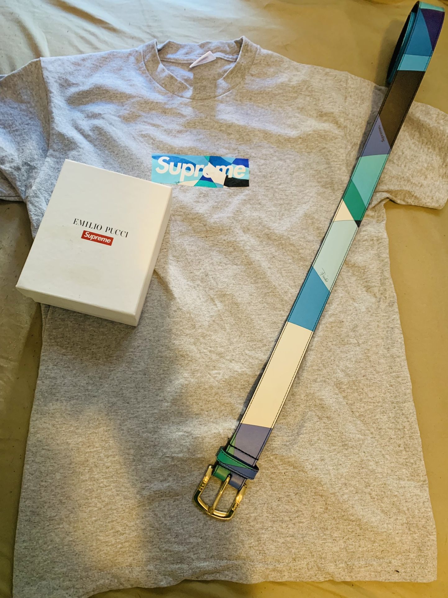 Supreme Emilio Pucci Belt Blue & Box Logo Tee SS21