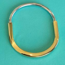 Tiffany & Co. Lock Bangle bracelet in 18k Yellow and White Gold with Half Pave Diamonds Box & receipt